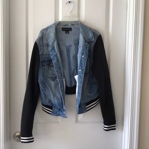 Denim jacket with black sleeves
